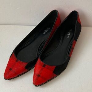 Coach Women's Red and Black hair calf, leather lining and sole Plaid Flats
